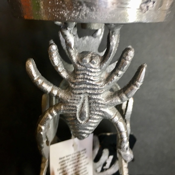 Halloween Silver Metal Spiders Tall Candle Holder - Picture 3 of 8